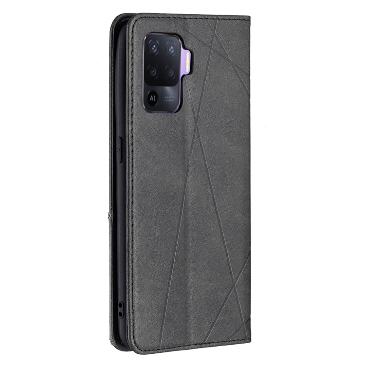 For OPPO A94 4G / Reno 5F / F19 Pro Rhombus Texture Horizontal Flip Magnetic Leather Case with Holder & Card Slots