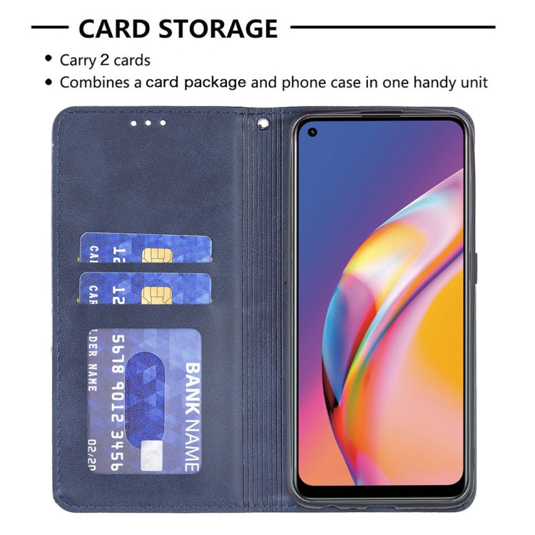 For OPPO A94 4G / Reno 5F / F19 Pro Rhombus Texture Horizontal Flip Magnetic Leather Case with Holder & Card Slots