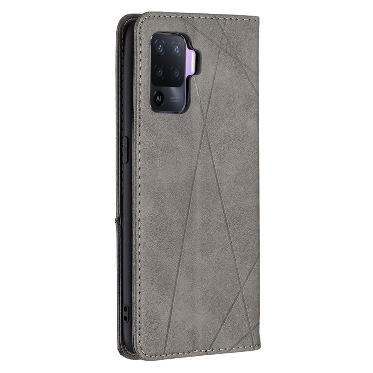 For OPPO A94 4G / Reno 5F / F19 Pro Rhombus Texture Horizontal Flip Magnetic Leather Case with Holder & Card Slots