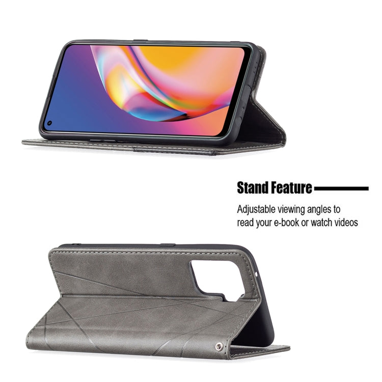 For OPPO A94 4G / Reno 5F / F19 Pro Rhombus Texture Horizontal Flip Magnetic Leather Case with Holder & Card Slots