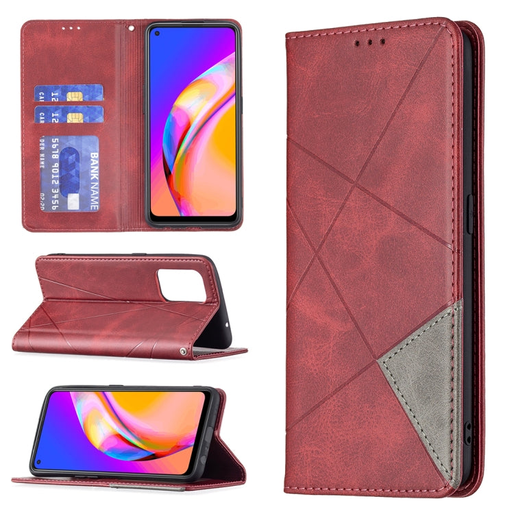 For OPPO A94 5G / F19 Pro Plus / Reno5 Z 5G Rhombus Texture Horizontal Flip Magnetic Leather Case with Holder & Card Slots