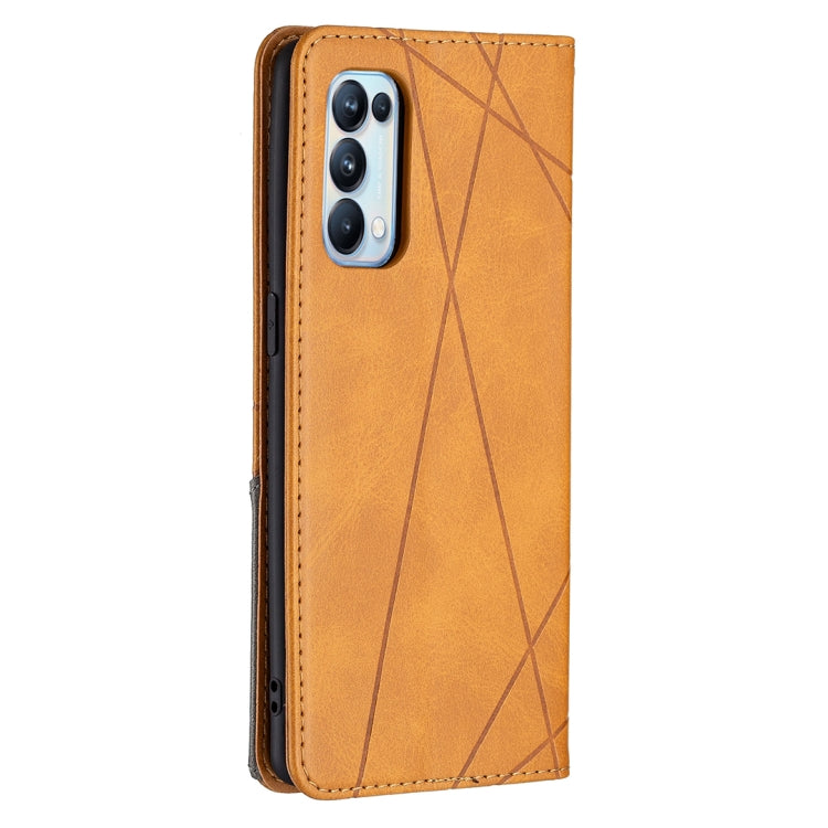 For OPPO Reno5 Pro Rhombus Texture Horizontal Flip Magnetic Leather Case with Holder & Card Slots