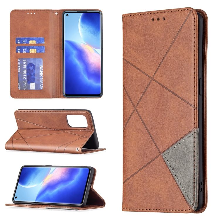 For OPPO Reno5 Pro Rhombus Texture Horizontal Flip Magnetic Leather Case with Holder & Card Slots