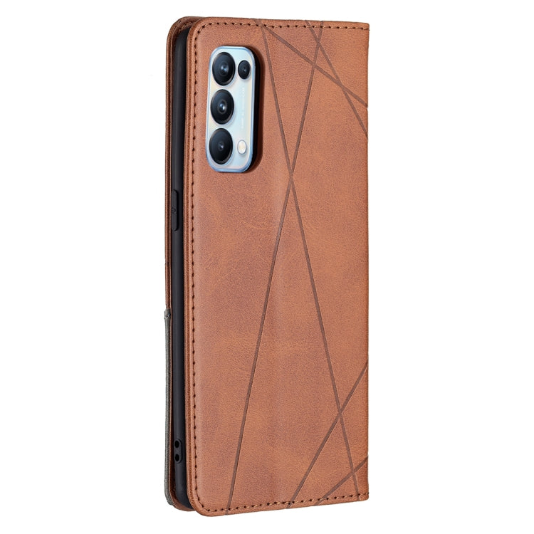 For OPPO Reno5 Pro Rhombus Texture Horizontal Flip Magnetic Leather Case with Holder & Card Slots