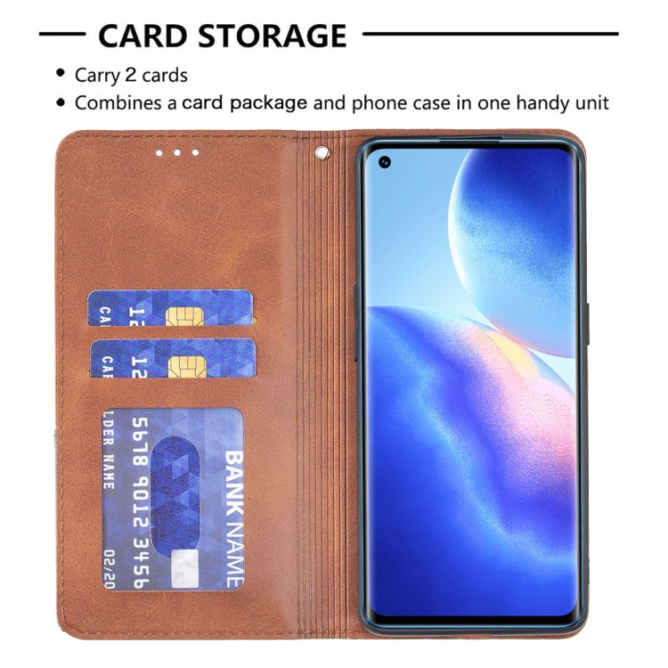 For OPPO Reno5 Pro Rhombus Texture Horizontal Flip Magnetic Leather Case with Holder & Card Slots