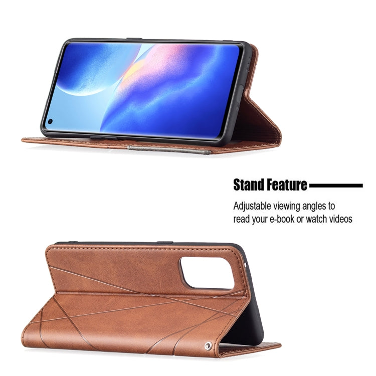 For OPPO Reno5 Pro Rhombus Texture Horizontal Flip Magnetic Leather Case with Holder & Card Slots