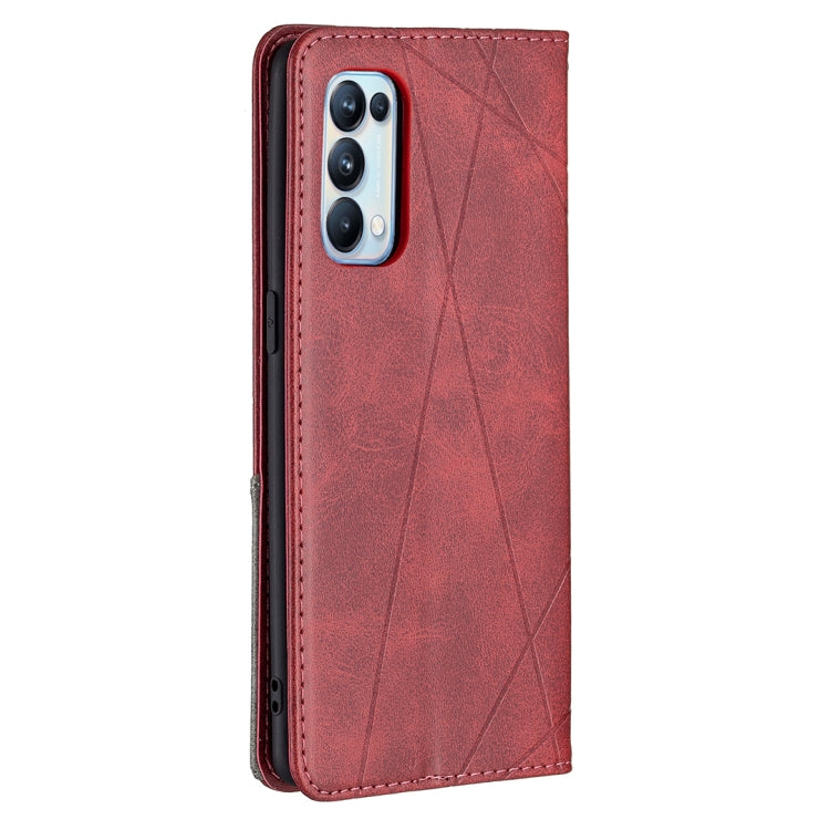 For OPPO Reno5 Pro Rhombus Texture Horizontal Flip Magnetic Leather Case with Holder & Card Slots