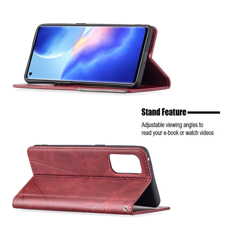 For OPPO Reno5 Pro Rhombus Texture Horizontal Flip Magnetic Leather Case with Holder & Card Slots