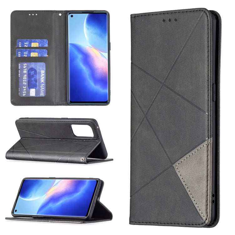 For OPPO Reno5 Pro Rhombus Texture Horizontal Flip Magnetic Leather Case with Holder & Card Slots