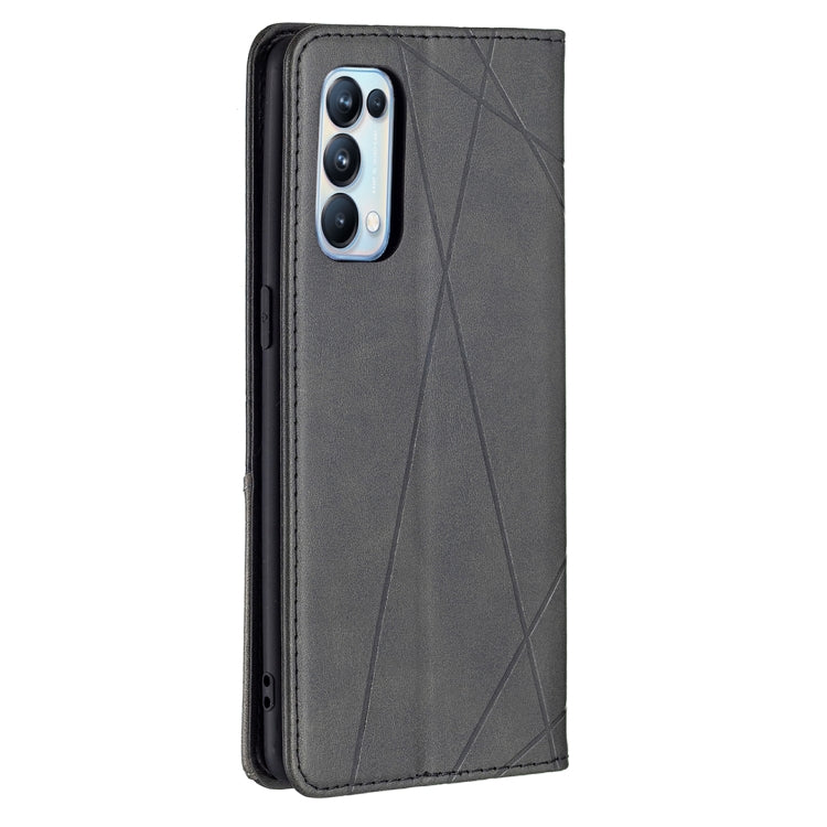 For OPPO Reno5 Pro Rhombus Texture Horizontal Flip Magnetic Leather Case with Holder & Card Slots