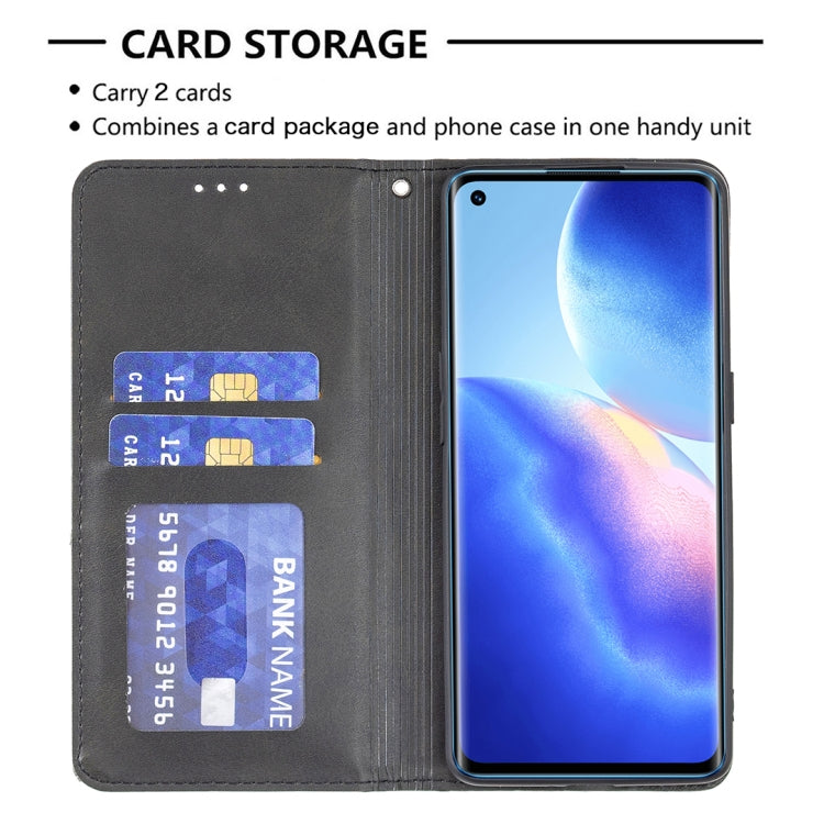 For OPPO Reno5 Pro Rhombus Texture Horizontal Flip Magnetic Leather Case with Holder & Card Slots