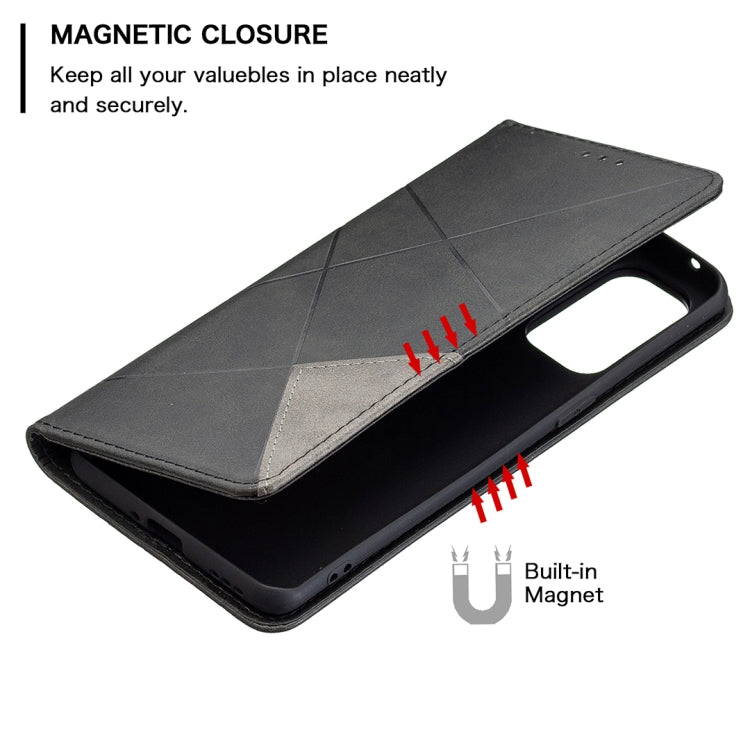 For OPPO Reno5 Pro Rhombus Texture Horizontal Flip Magnetic Leather Case with Holder & Card Slots
