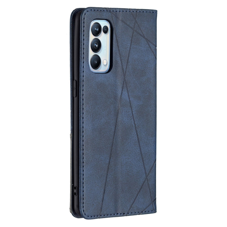 For OPPO Reno5 Pro Rhombus Texture Horizontal Flip Magnetic Leather Case with Holder & Card Slots