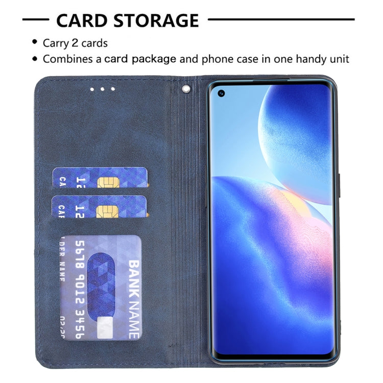 For OPPO Reno5 Pro Rhombus Texture Horizontal Flip Magnetic Leather Case with Holder & Card Slots