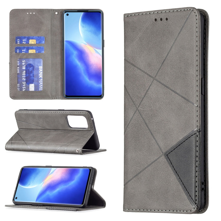 For OPPO Reno5 Pro Rhombus Texture Horizontal Flip Magnetic Leather Case with Holder & Card Slots