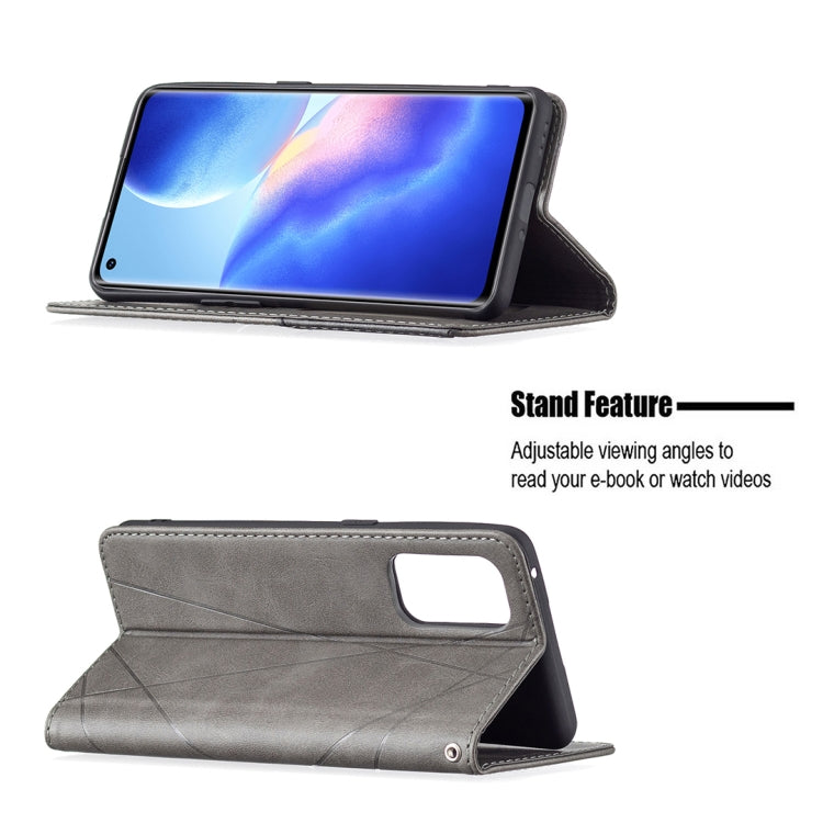 For OPPO Reno5 Pro Rhombus Texture Horizontal Flip Magnetic Leather Case with Holder & Card Slots