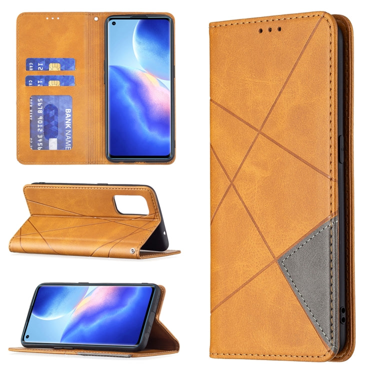 For OPPO Reno5 Rhombus Texture Horizontal Flip Magnetic Leather Case with Holder & Card Slots