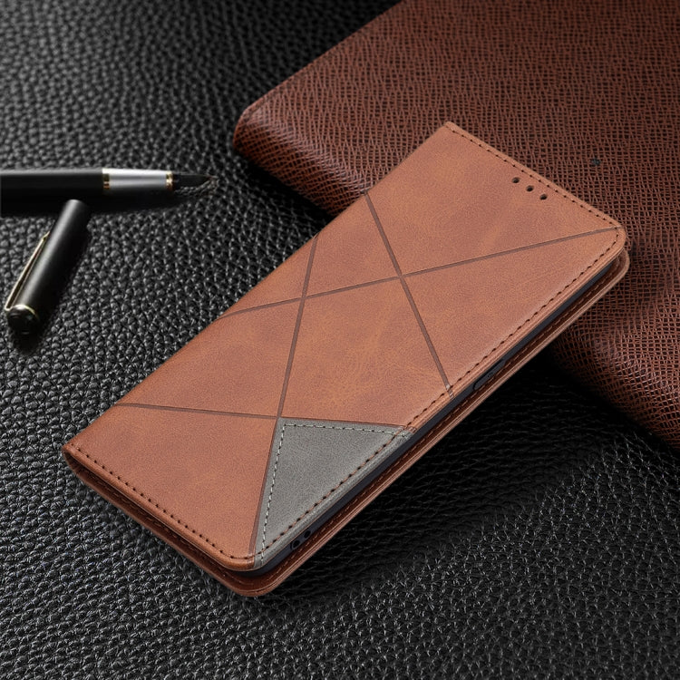 For OPPO Reno5 Rhombus Texture Horizontal Flip Magnetic Leather Case with Holder & Card Slots