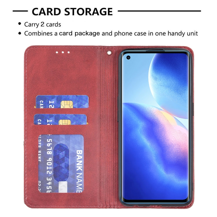 For OPPO Reno5 Rhombus Texture Horizontal Flip Magnetic Leather Case with Holder & Card Slots