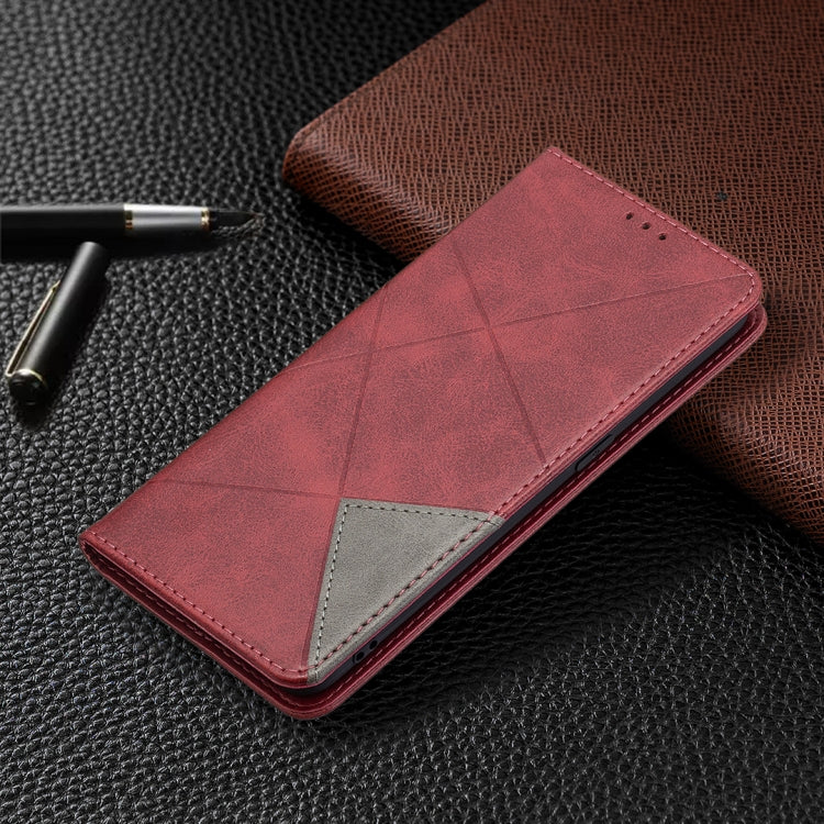 For OPPO Reno5 Rhombus Texture Horizontal Flip Magnetic Leather Case with Holder & Card Slots