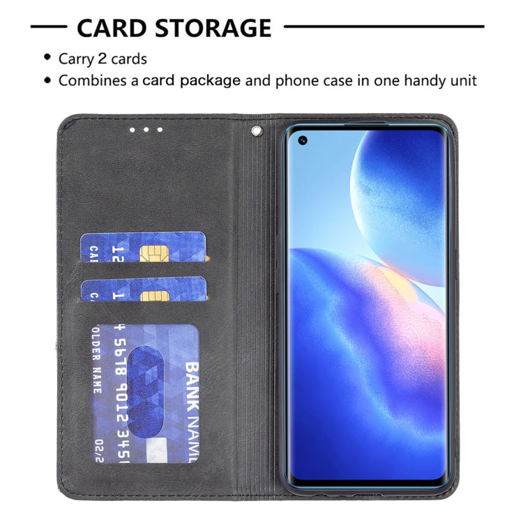 For OPPO Reno5 Rhombus Texture Horizontal Flip Magnetic Leather Case with Holder & Card Slots