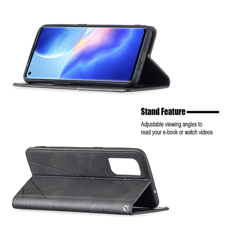 For OPPO Reno5 Rhombus Texture Horizontal Flip Magnetic Leather Case with Holder & Card Slots