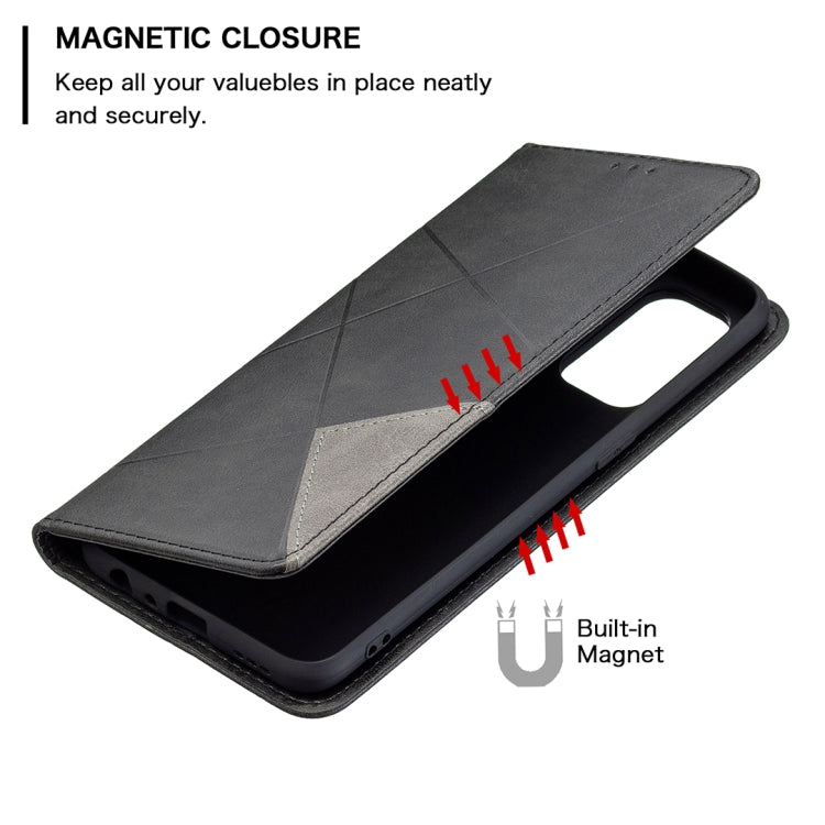 For OPPO Reno5 Rhombus Texture Horizontal Flip Magnetic Leather Case with Holder & Card Slots