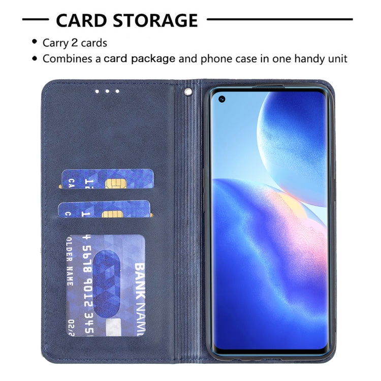 For OPPO Reno5 Rhombus Texture Horizontal Flip Magnetic Leather Case with Holder & Card Slots