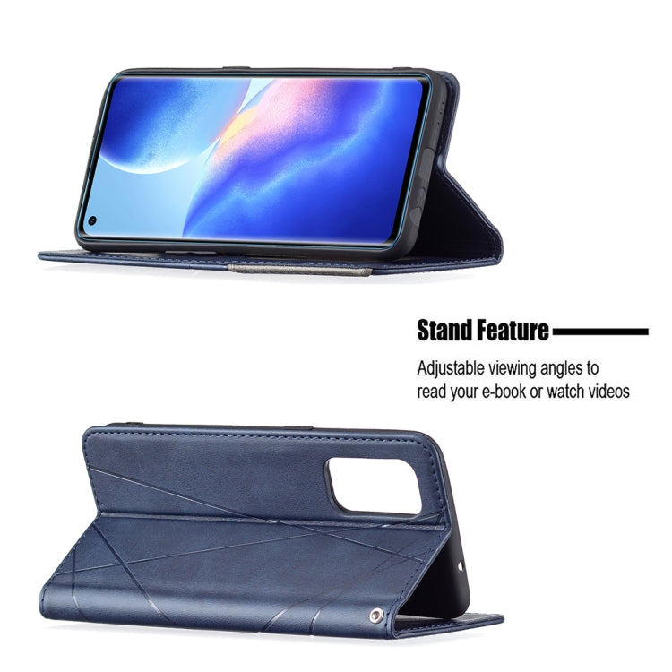 For OPPO Reno5 Rhombus Texture Horizontal Flip Magnetic Leather Case with Holder & Card Slots