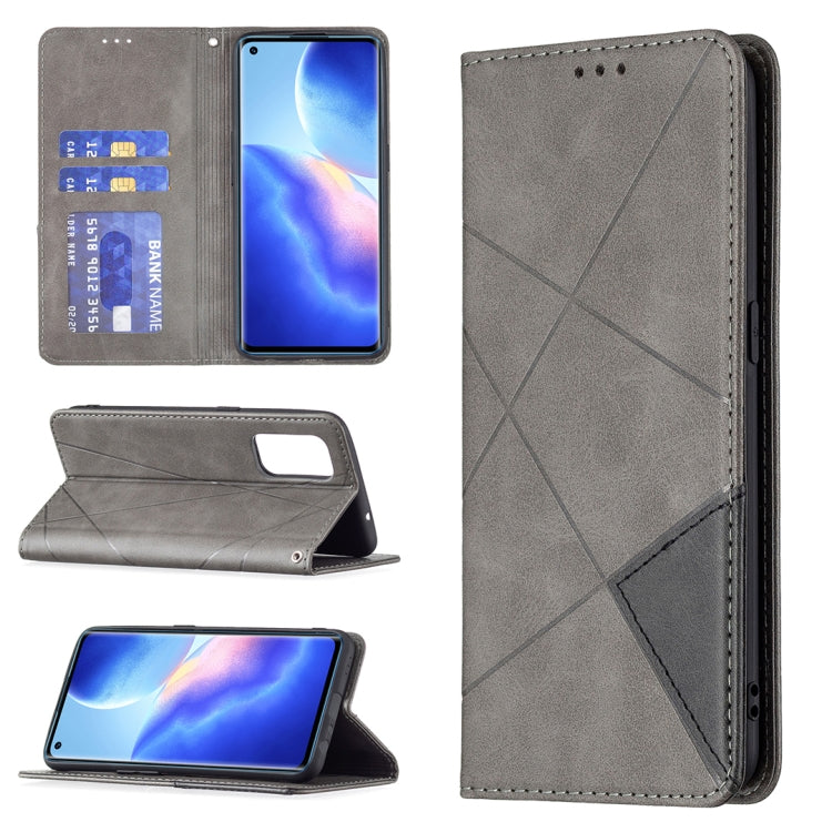 For OPPO Reno5 Rhombus Texture Horizontal Flip Magnetic Leather Case with Holder & Card Slots