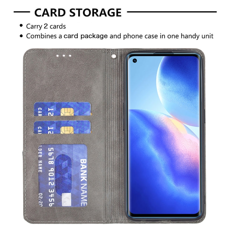 For OPPO Reno5 Rhombus Texture Horizontal Flip Magnetic Leather Case with Holder & Card Slots