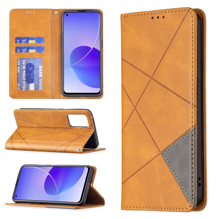 For OPPO Reno6 Rhombus Texture Horizontal Flip Magnetic Leather Case with Holder & Card Slots