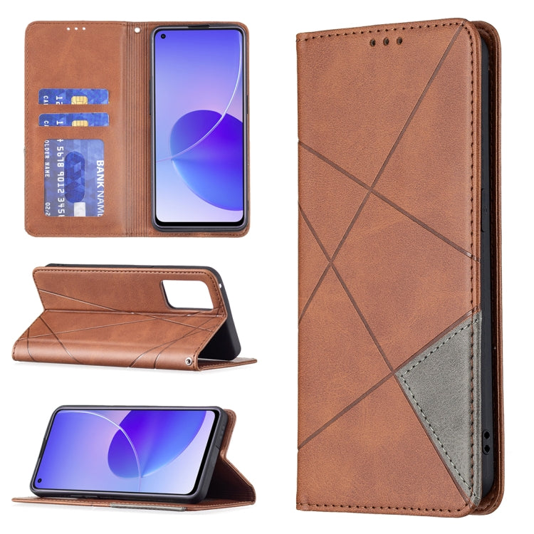 For OPPO Reno6 Rhombus Texture Horizontal Flip Magnetic Leather Case with Holder & Card Slots