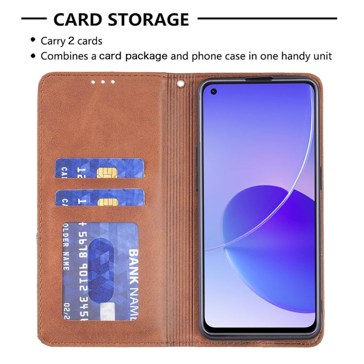 For OPPO Reno6 Rhombus Texture Horizontal Flip Magnetic Leather Case with Holder & Card Slots