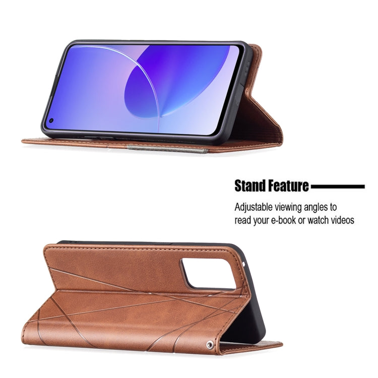 For OPPO Reno6 Rhombus Texture Horizontal Flip Magnetic Leather Case with Holder & Card Slots