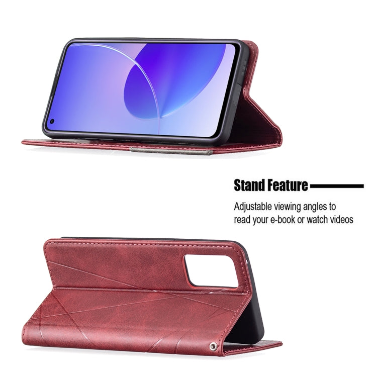 For OPPO Reno6 Rhombus Texture Horizontal Flip Magnetic Leather Case with Holder & Card Slots