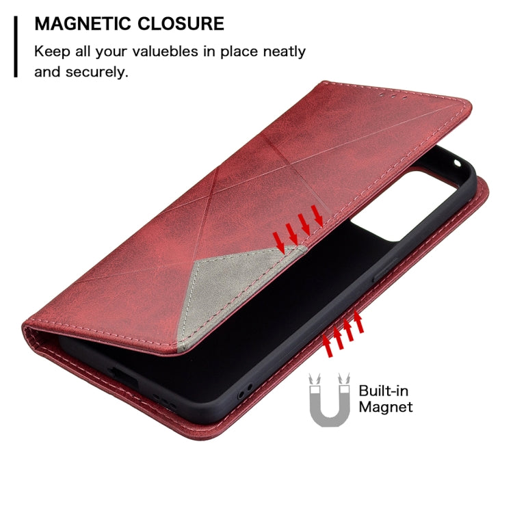 For OPPO Reno6 Rhombus Texture Horizontal Flip Magnetic Leather Case with Holder & Card Slots