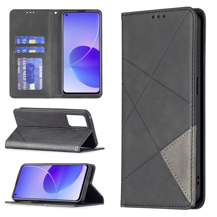 For OPPO Reno6 Rhombus Texture Horizontal Flip Magnetic Leather Case with Holder & Card Slots