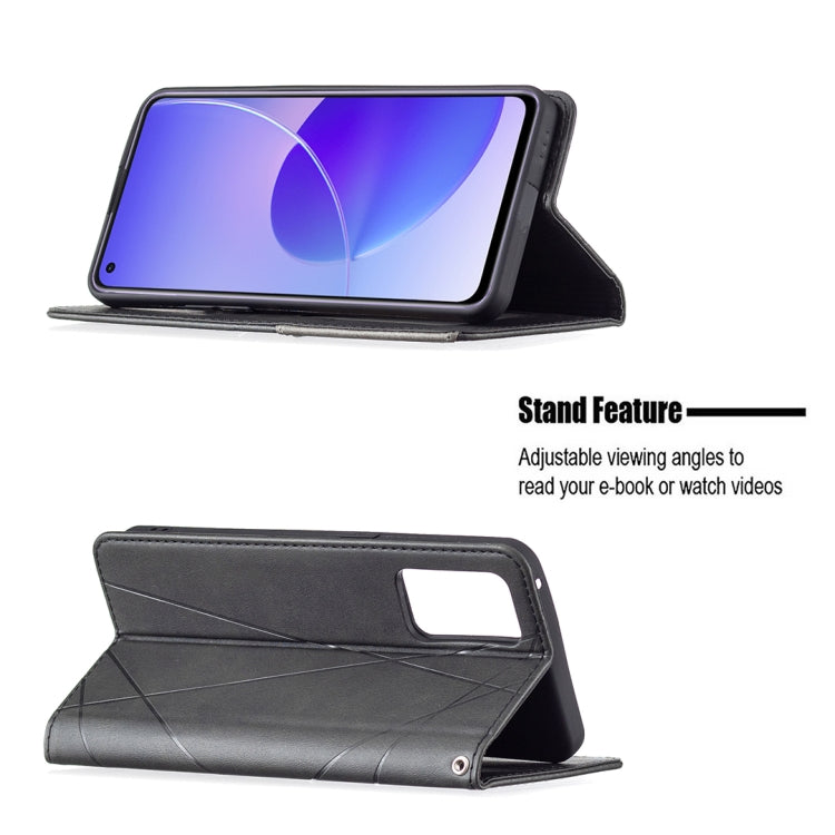 For OPPO Reno6 Rhombus Texture Horizontal Flip Magnetic Leather Case with Holder & Card Slots