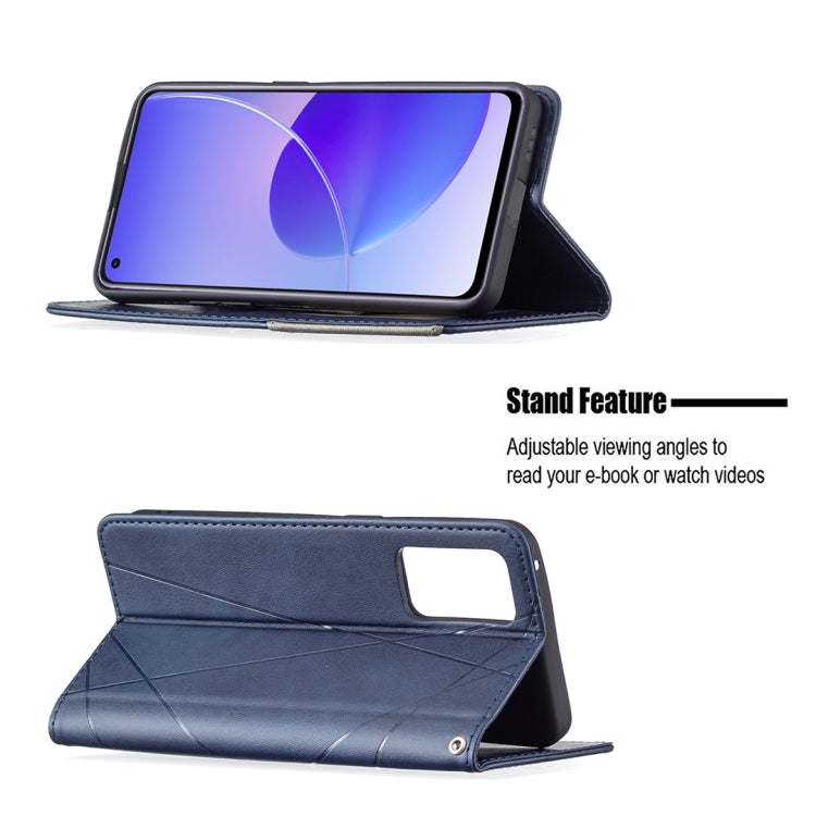 For OPPO Reno6 Rhombus Texture Horizontal Flip Magnetic Leather Case with Holder & Card Slots