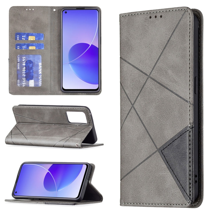 For OPPO Reno6 Rhombus Texture Horizontal Flip Magnetic Leather Case with Holder & Card Slots