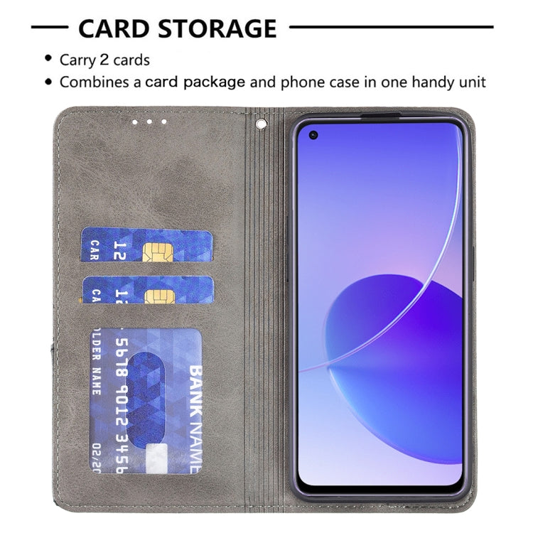 For OPPO Reno6 Rhombus Texture Horizontal Flip Magnetic Leather Case with Holder & Card Slots