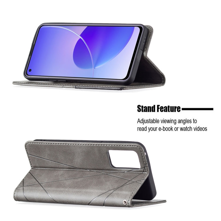 For OPPO Reno6 Rhombus Texture Horizontal Flip Magnetic Leather Case with Holder & Card Slots