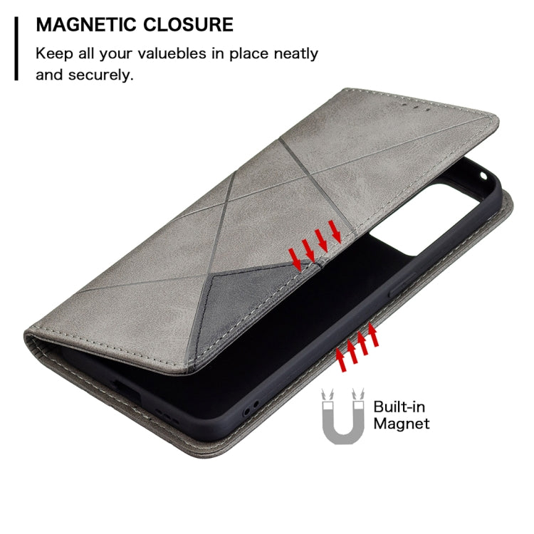 For OPPO Reno6 Rhombus Texture Horizontal Flip Magnetic Leather Case with Holder & Card Slots