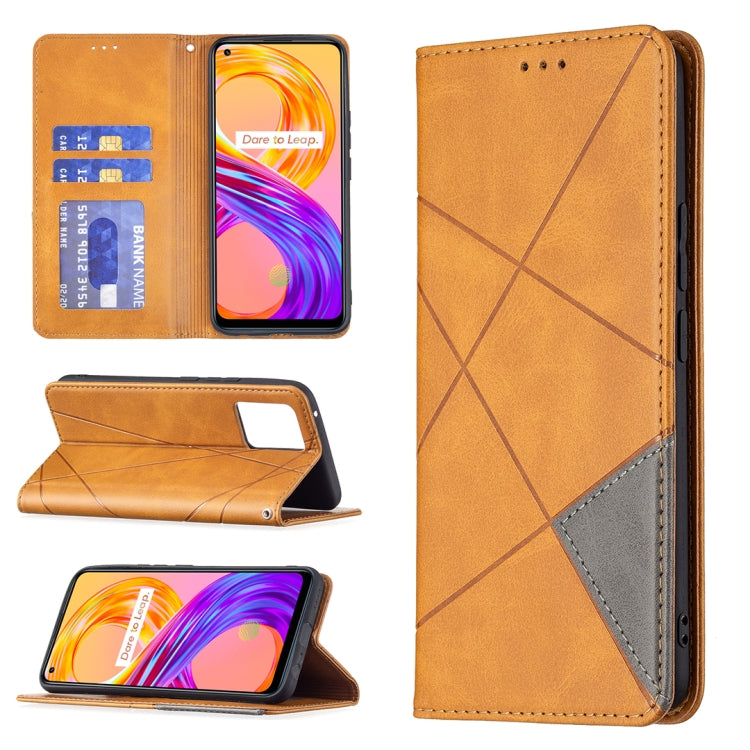 For OPPO Realme 8 / 8 Pro Rhombus Texture Horizontal Flip Magnetic Leather Case with Holder & Card Slots