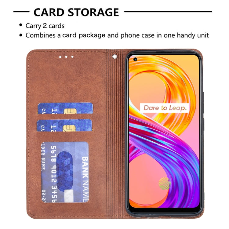 For OPPO Realme 8 / 8 Pro Rhombus Texture Horizontal Flip Magnetic Leather Case with Holder & Card Slots