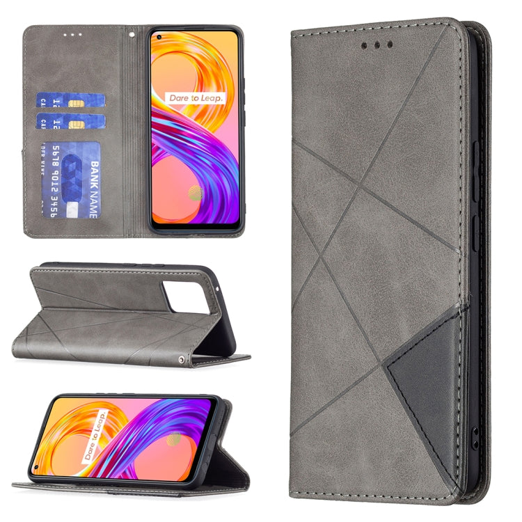 For OPPO Realme 8 / 8 Pro Rhombus Texture Horizontal Flip Magnetic Leather Case with Holder & Card Slots
