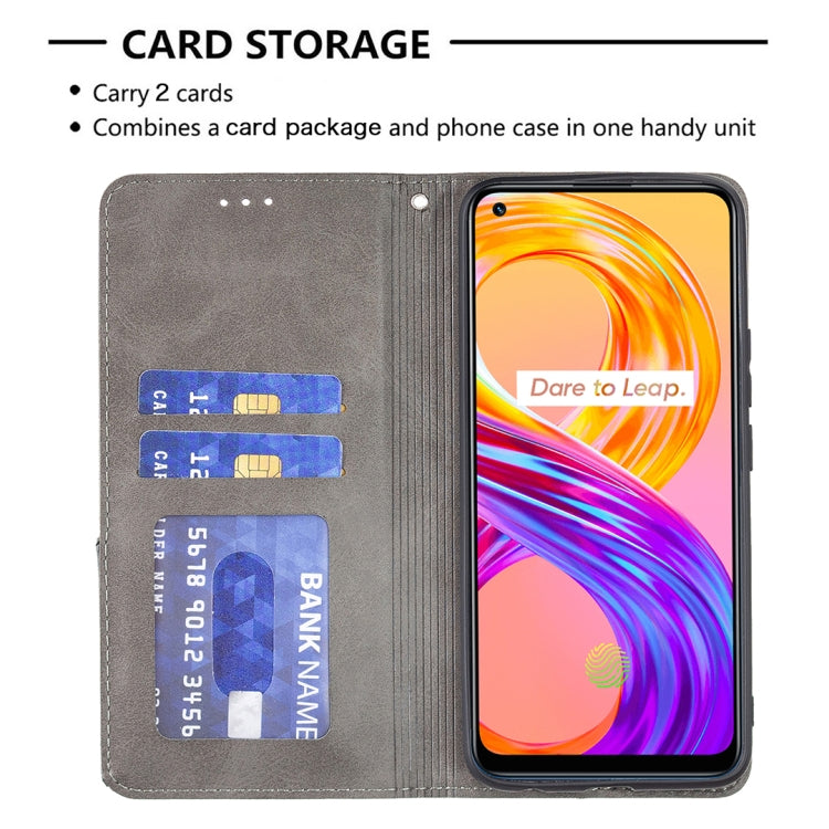 For OPPO Realme 8 / 8 Pro Rhombus Texture Horizontal Flip Magnetic Leather Case with Holder & Card Slots
