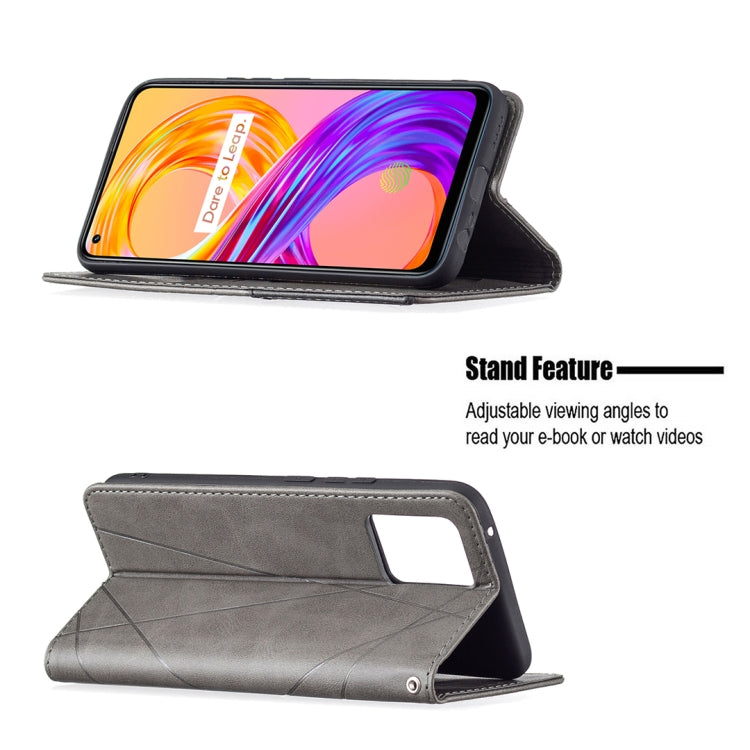 For OPPO Realme 8 / 8 Pro Rhombus Texture Horizontal Flip Magnetic Leather Case with Holder & Card Slots