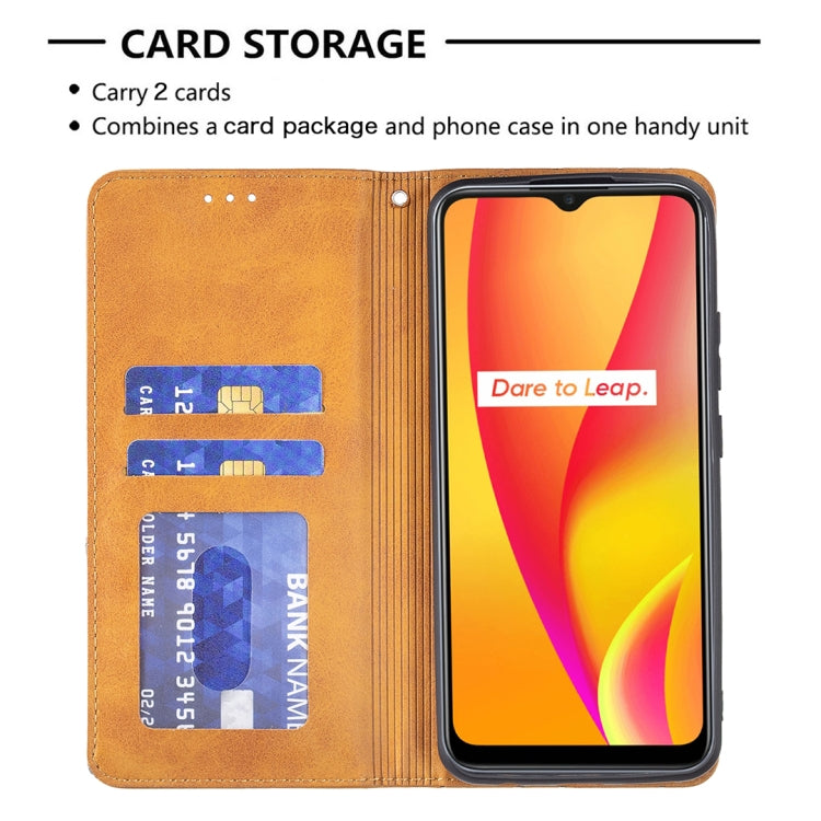 For OPPO Realme C15 / C12 / C25 Rhombus Texture Horizontal Flip Magnetic Leather Case with Holder & Card Slots